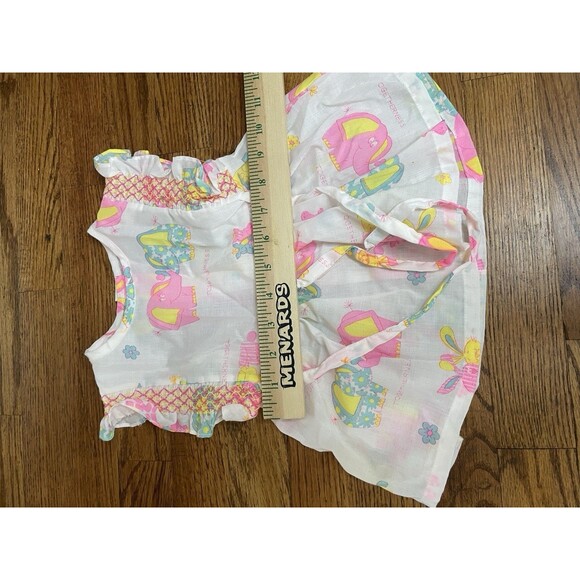 VTG 80s Her Majesty Elephant 2 Piece Pink Yellow Smocked Summer Ruffle Bloomers - Picture 12 of 14